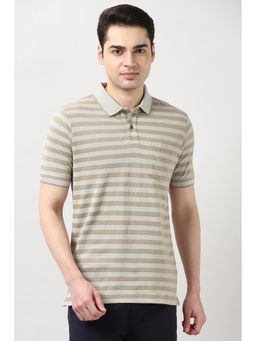Peter England - Men Beige Stripes Polo T-Shirt