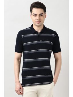 Peter England - Men Black Stripes Polo T-Shirt