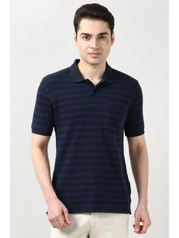 Peter England - Men Navy Blue Stripes Polo T-Shirt