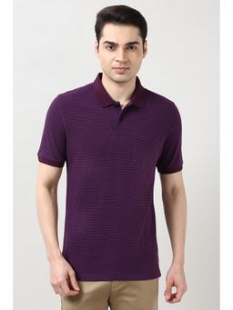 Peter England - Men Purple Stripes Polo T-Shirt