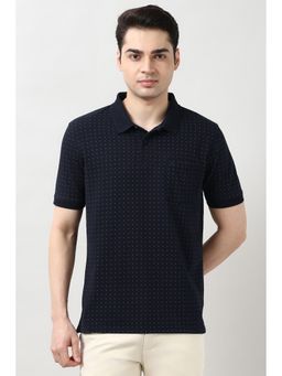 Peter England - Men Navy Blue Printed Polo T-Shirt