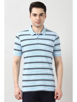 Peter England - Men Blue Stripes Polo T-Shirt