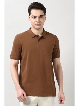 Peter England - Men Brown Solid Polo T-Shirt