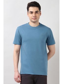 Peter England - Men Blue Solid T-Shirt