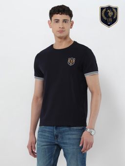 U.S. POLO ASSN. - Men Blue Textured T-Shirt