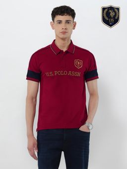 U.S. POLO ASSN. - Men Red Embroidered Polo T-Shirt