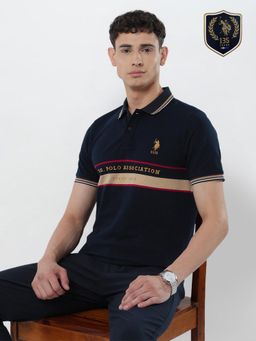 U.S. POLO ASSN. - Men Blue Embroidered Polo T-Shirt