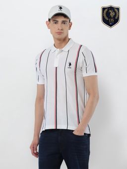 U.S. POLO ASSN. - Men White Stripes Polo T-Shirt