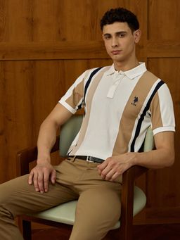 U.S. POLO ASSN. - Men White Colorblock Polo T-Shirt