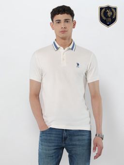 U.S. POLO ASSN. - Men White Solid Polo T-Shirt