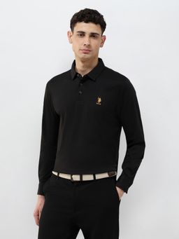 U.S. POLO ASSN. - Men Black Solid Polo T-Shirt