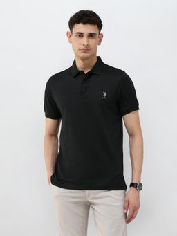 U.S. POLO ASSN. - Men Black Self Design Polo T-Shirt