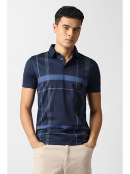 Van Heusen - Men Navy Blue Checks Polo T-Shirt