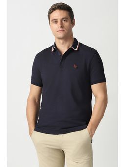 Van Heusen - Men Navy Blue Textured Polo T-Shirt