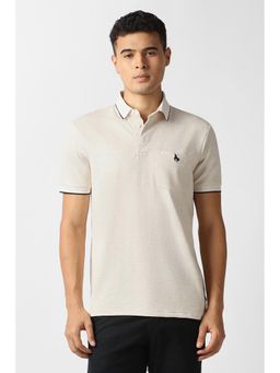 Van Heusen - Men Beige Textured Polo T-Shirt