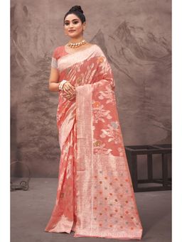 Sangam Prints - Pink Cotton Silk Woven Zari Work Traditional Saree with Unstitched Blouse