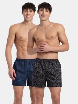 Jockey - 8222 Men Cotton Woven Printed Inner Boxers - Navy and Pewter (Pack of 2)