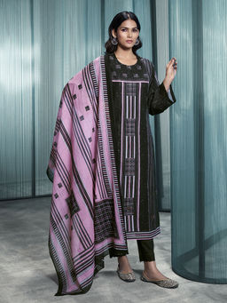 SPRAHA - Laker Black Viscose Linen Printed Kurta with Pant and Dupatta (Set of 3)