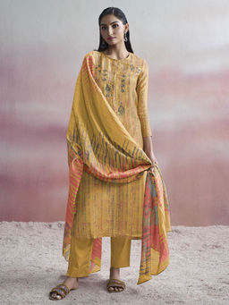 SPRAHA - Roop Radiant Mustard Shimmer Tissue Kurta with Pant and Dupatta (Set of 3)