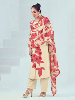 SPRAHA - Sejal Beige Muslin Embroidered Kurta with Pant and Dupatta (Set of 3)