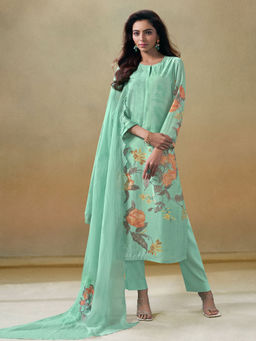 SPRAHA - Suhana Green Muslin Floral Print Kurta with Pant and Dupatta (Set of 3)