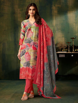 SPRAHA - Tyohar Red Embroidered Kurta with Pant and Dupatta (Set of 3)