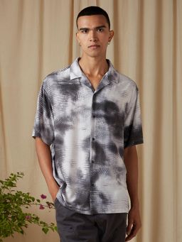 Mufti - Muted Charcoal Grey Abstract Men Shirt