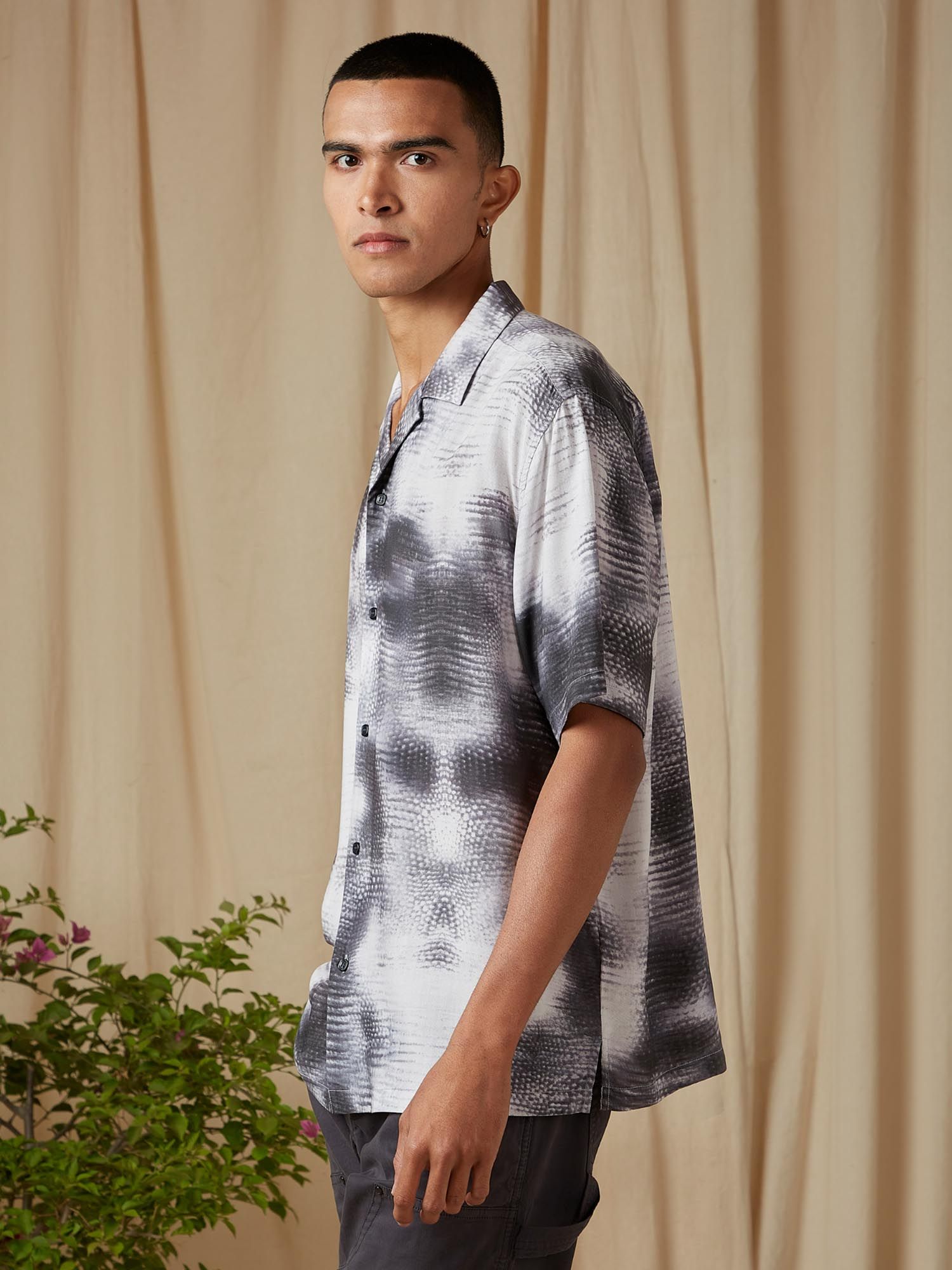 Muted Charcoal Grey Abstract Men Shirt