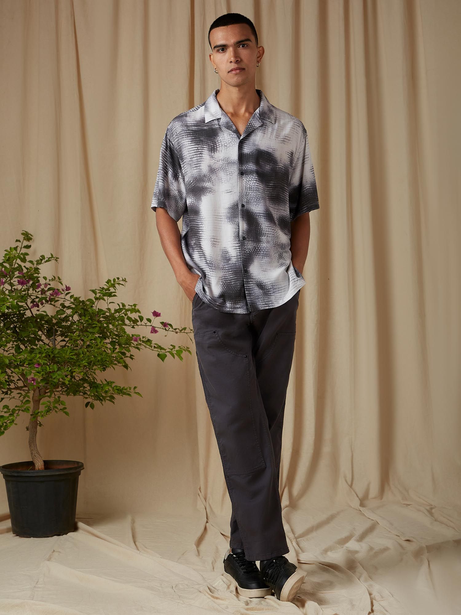 Muted Charcoal Grey Abstract Men Shirt