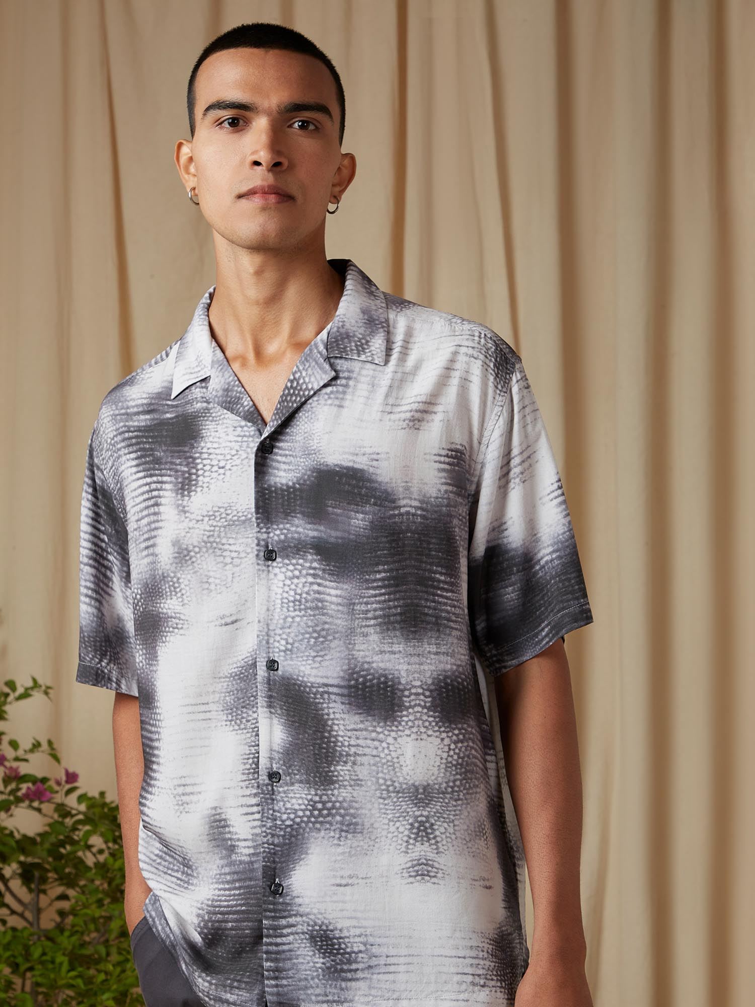 Muted Charcoal Grey Abstract Men Shirt
