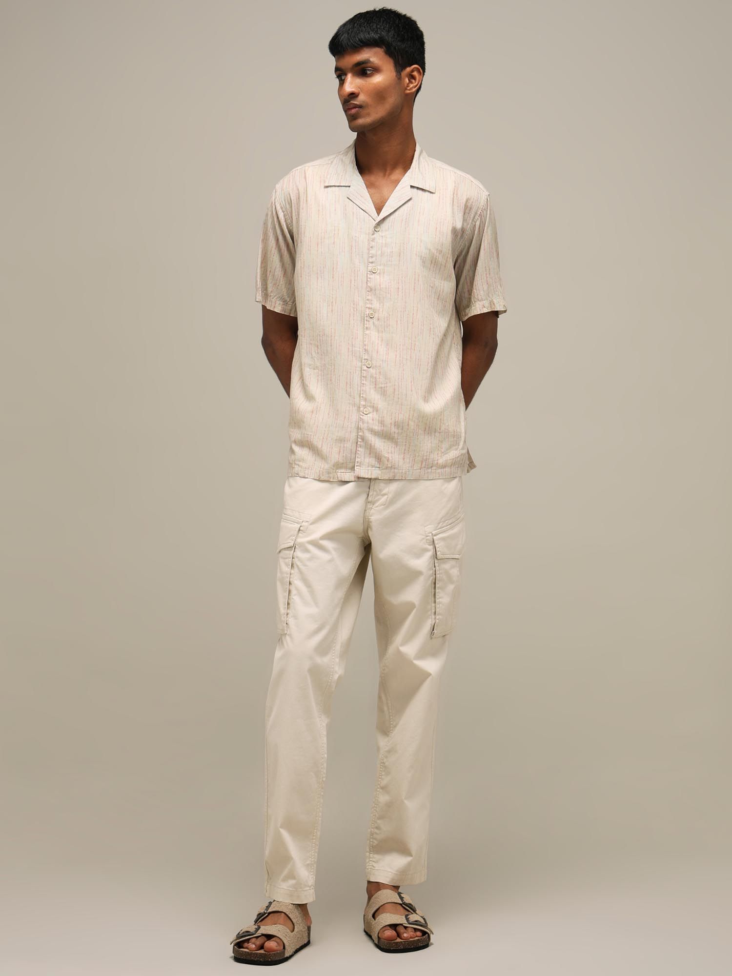 Light Beige Abstract Men Shirt