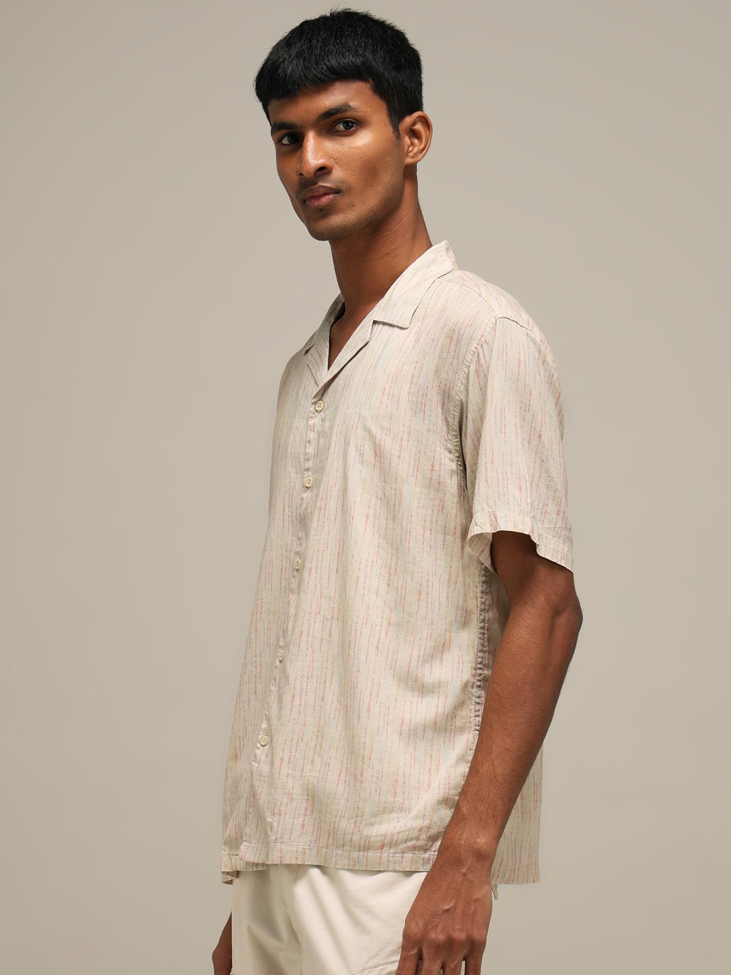 Light Beige Abstract Men Shirt