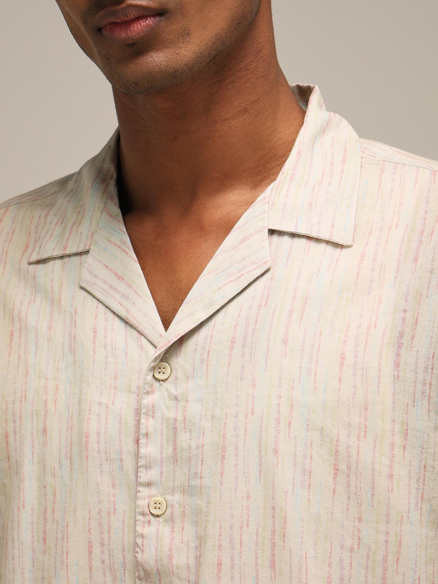 Light Beige Abstract Men Shirt