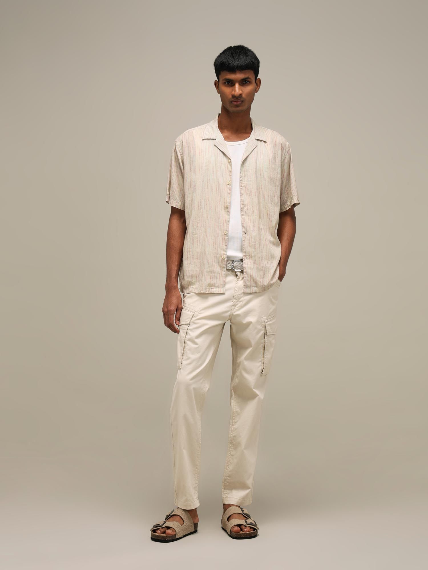 Light Beige Abstract Men Shirt