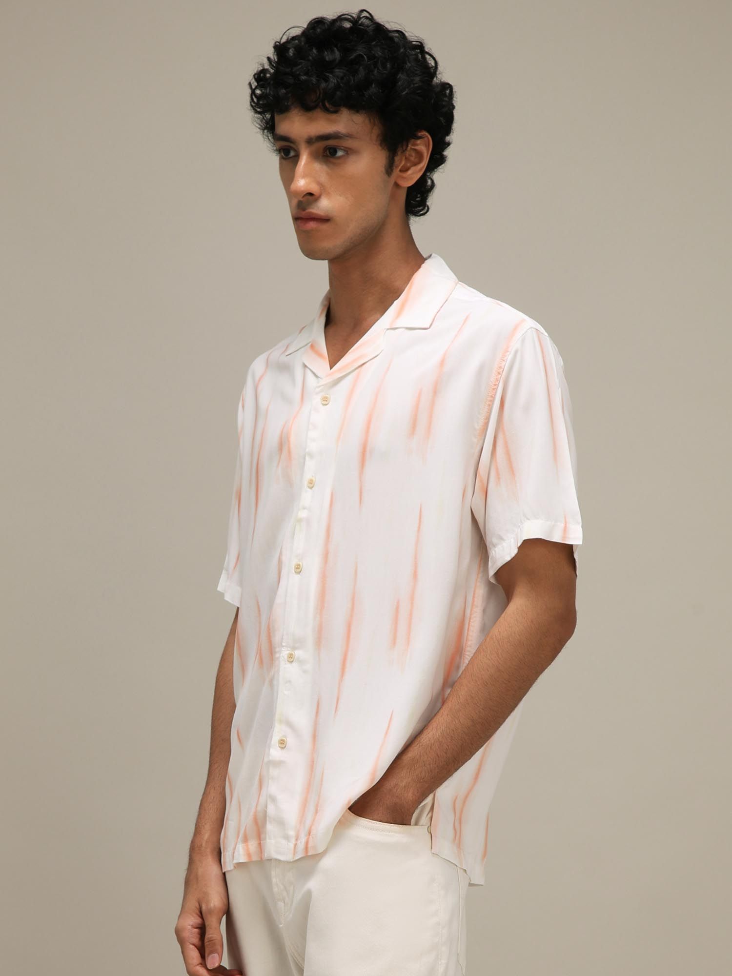 Rich Eggshell White Abstract Men Shirt