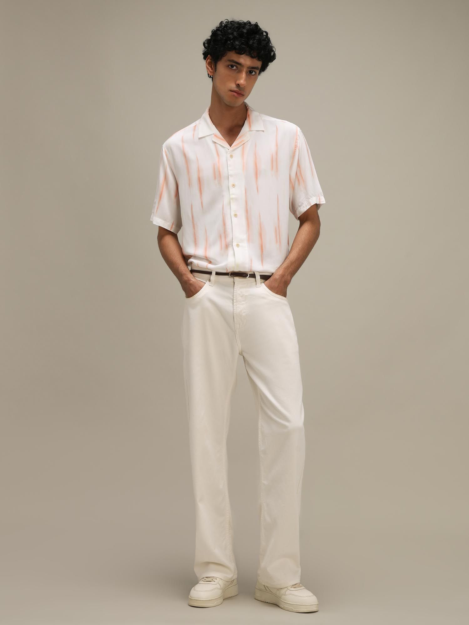 Rich Eggshell White Abstract Men Shirt