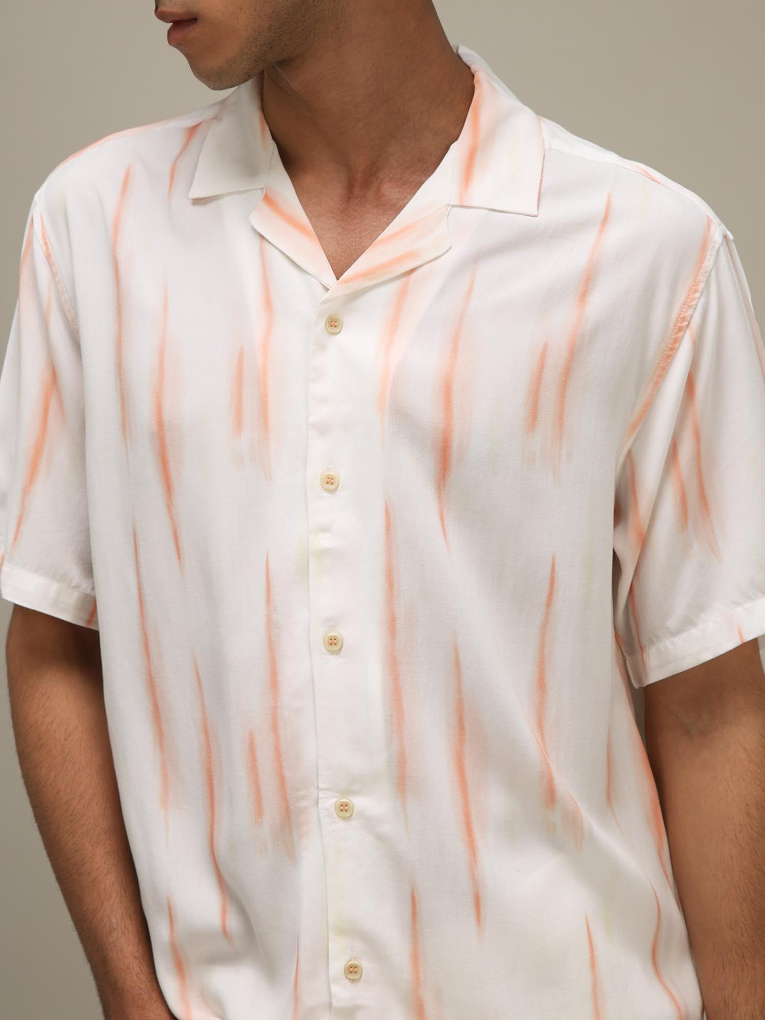 Rich Eggshell White Abstract Men Shirt