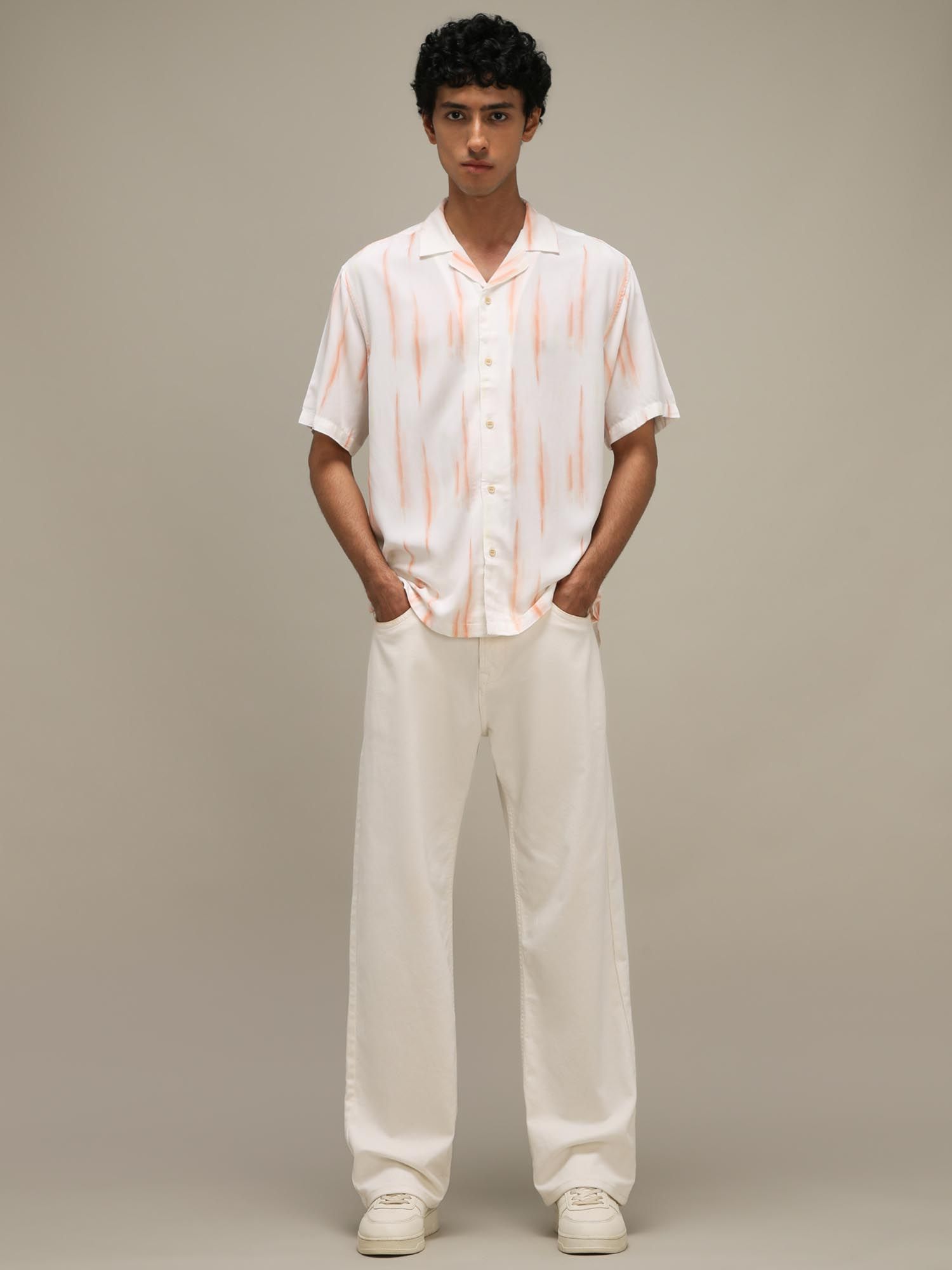 Rich Eggshell White Abstract Men Shirt