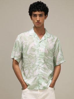 Mufti - Light Sage Green Abstract Men Shirt