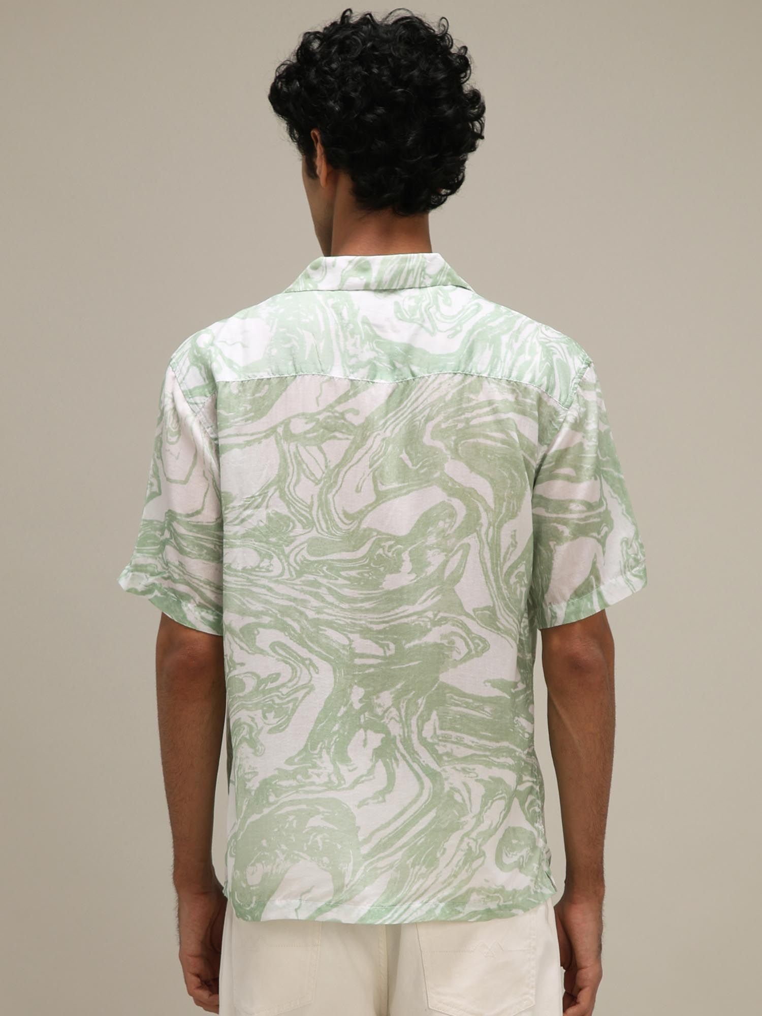Light Sage Green Abstract Men Shirt