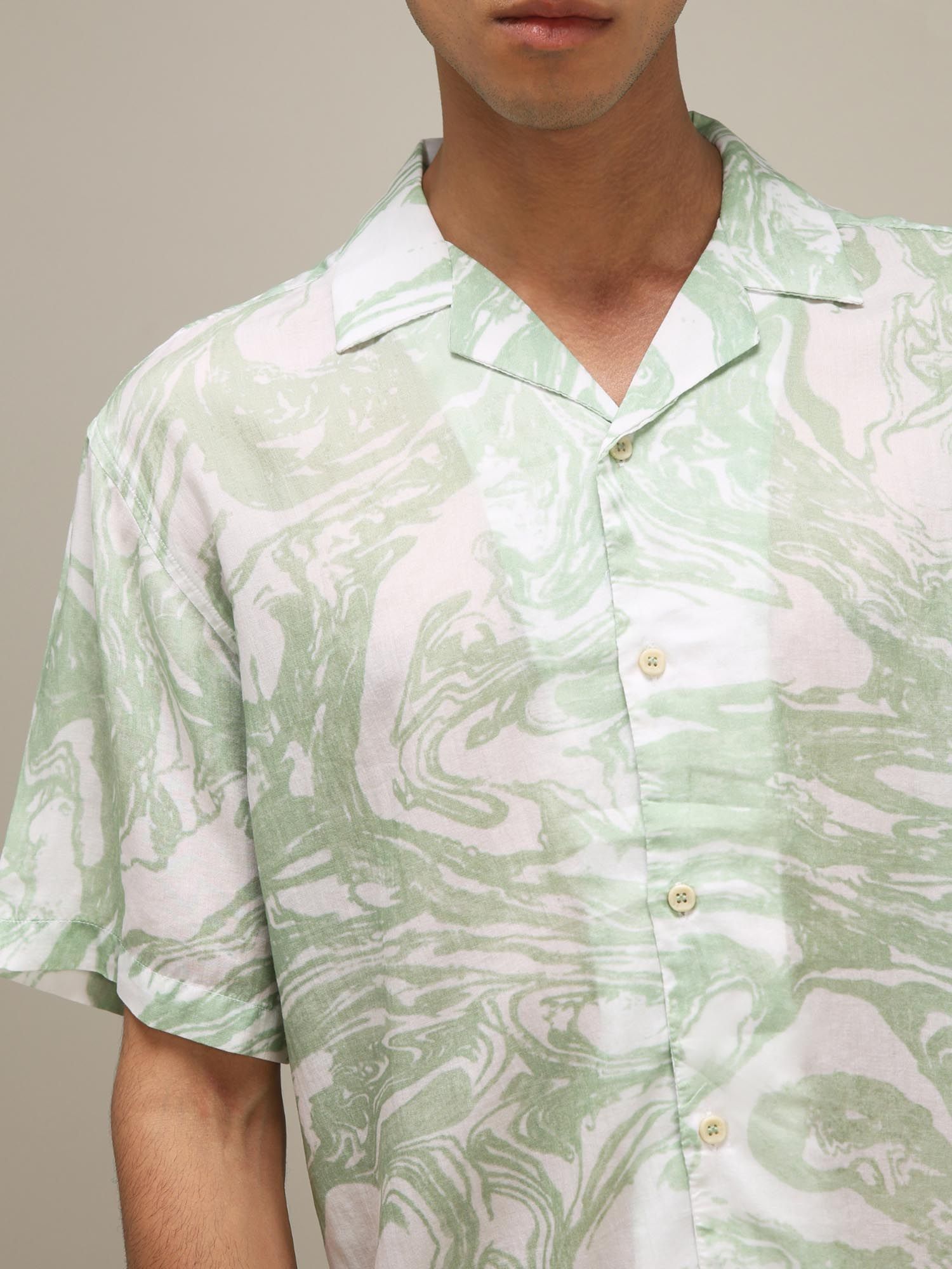 Light Sage Green Abstract Men Shirt