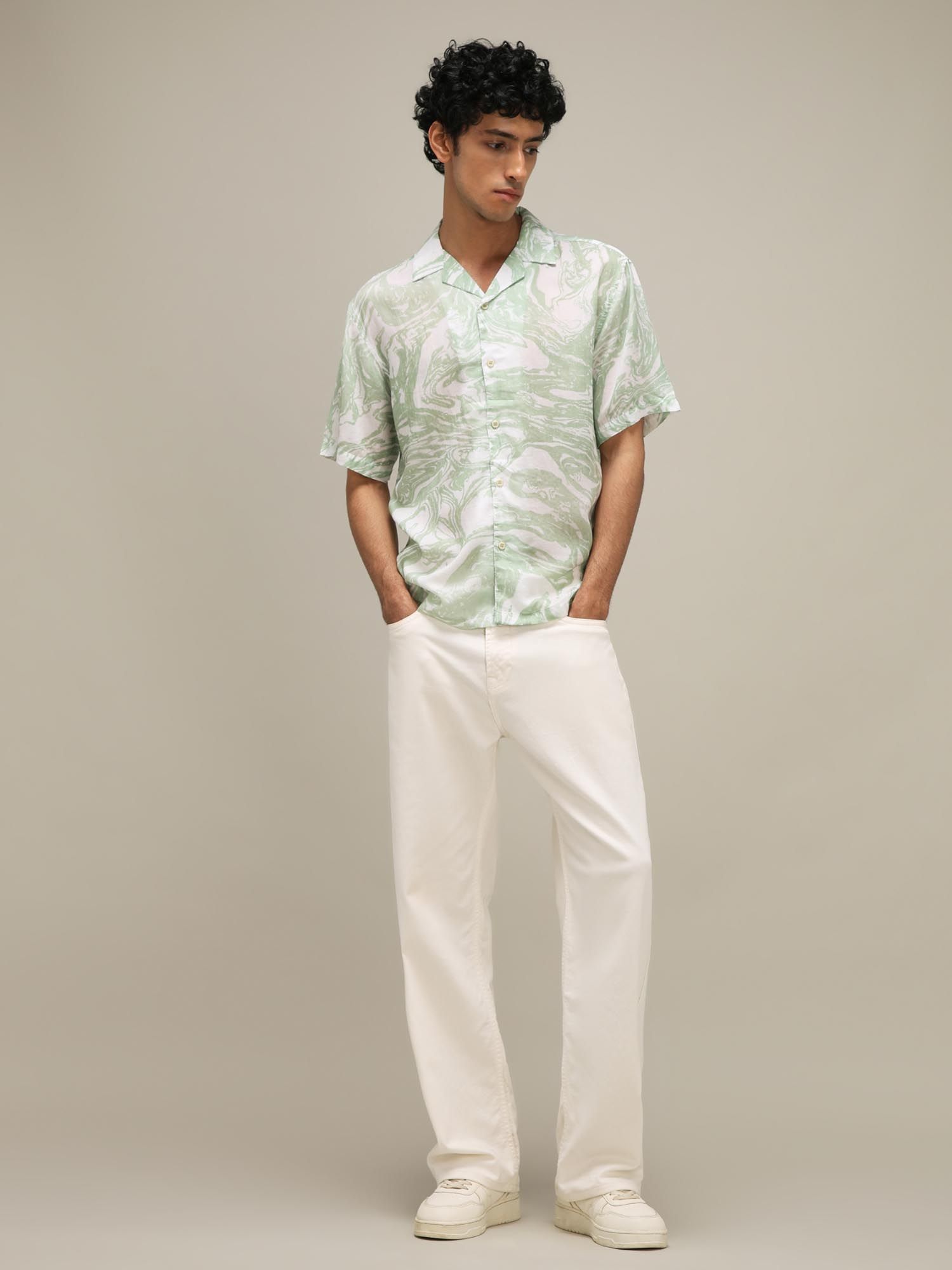 Light Sage Green Abstract Men Shirt