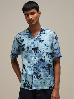 Mufti - Soft Steel Blue Tie and Dye Men Shirt