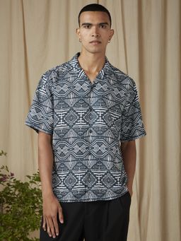 Mufti - Dark Teal Green Geometric Men Shirt
