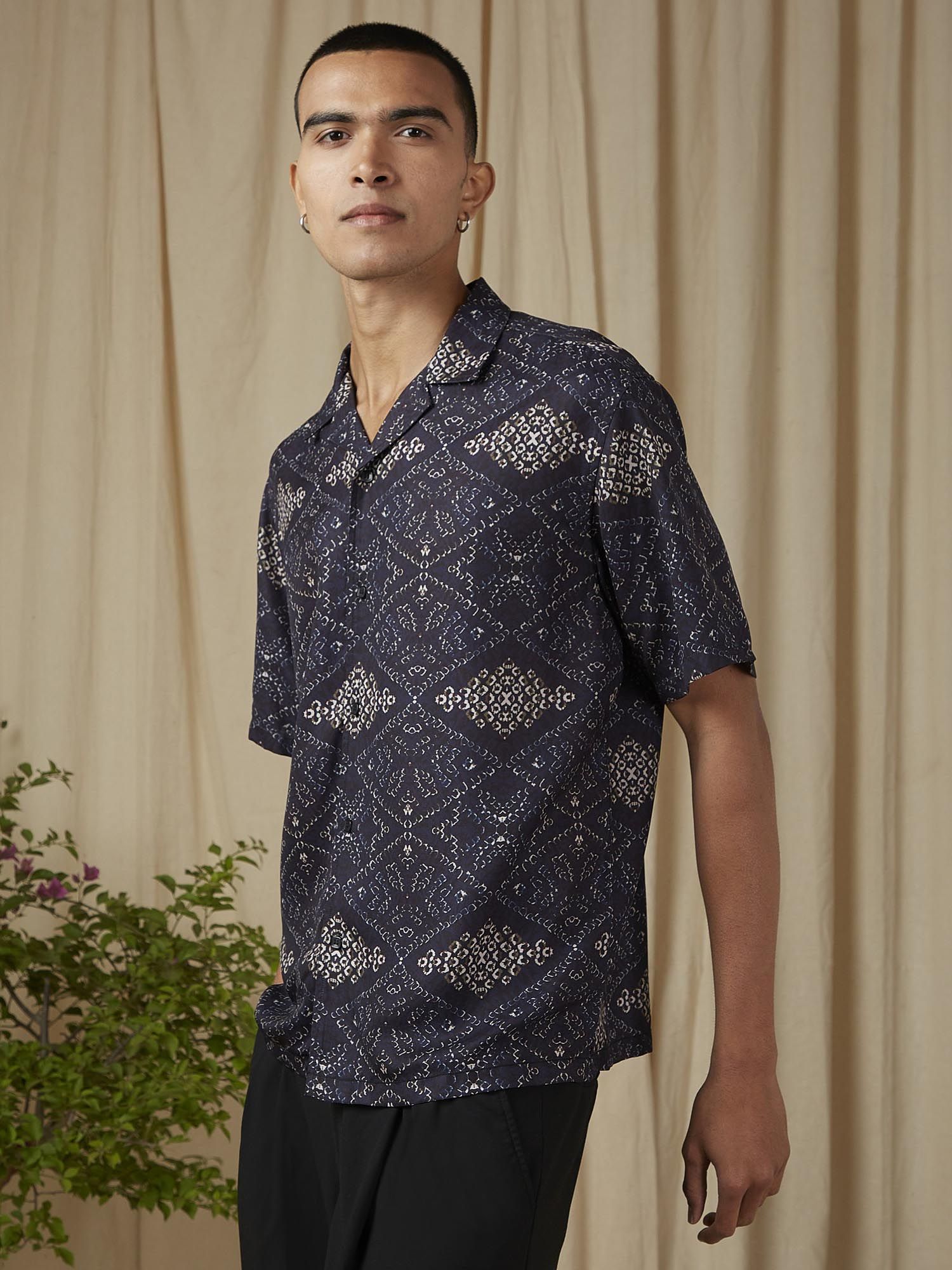 Dusty Charcoal Geometric Men Shirt
