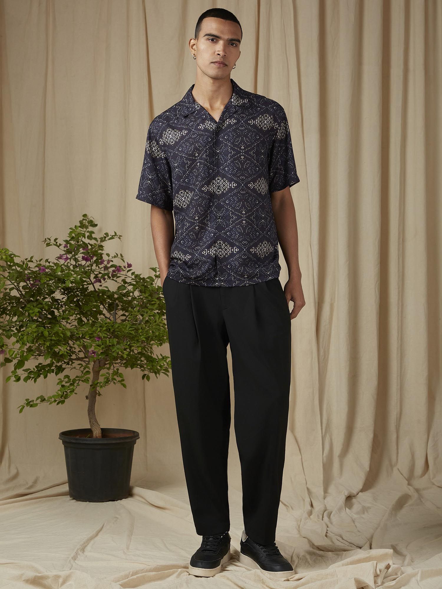 Dusty Charcoal Geometric Men Shirt