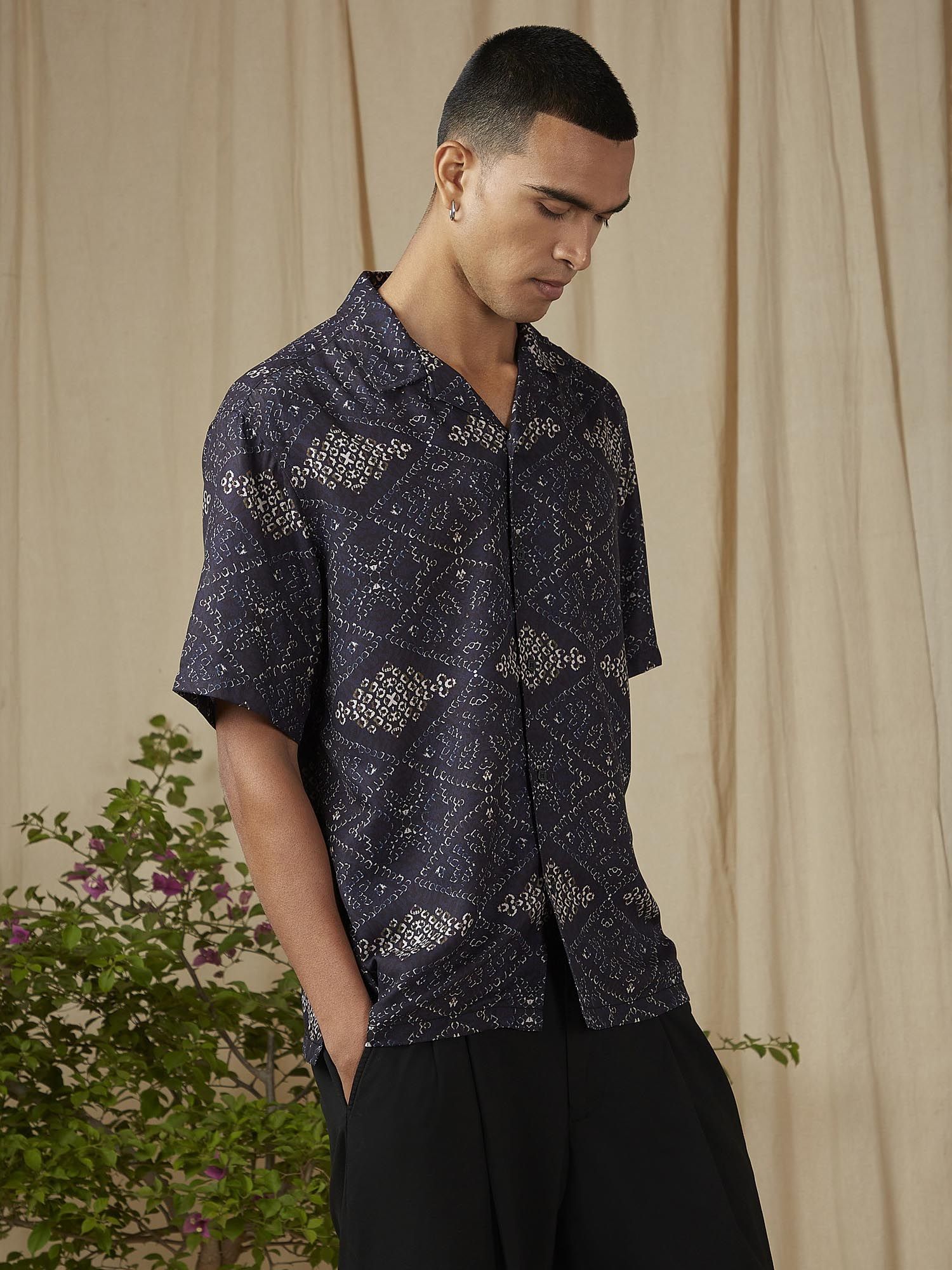 Dusty Charcoal Geometric Men Shirt