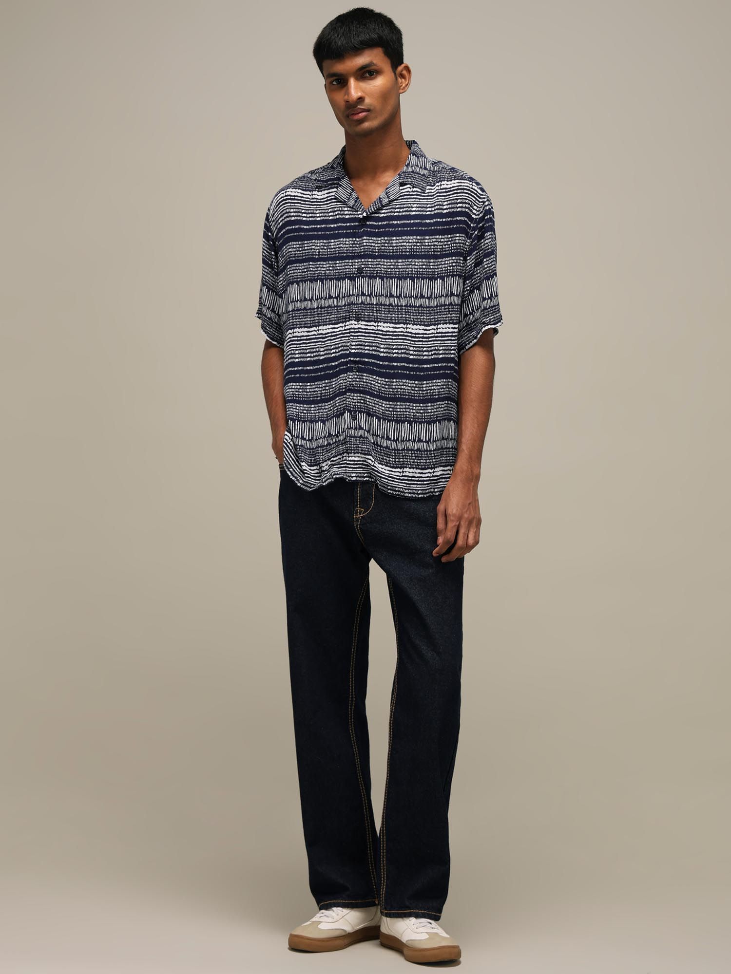 Dark Navy Blue Printed Men Shirt