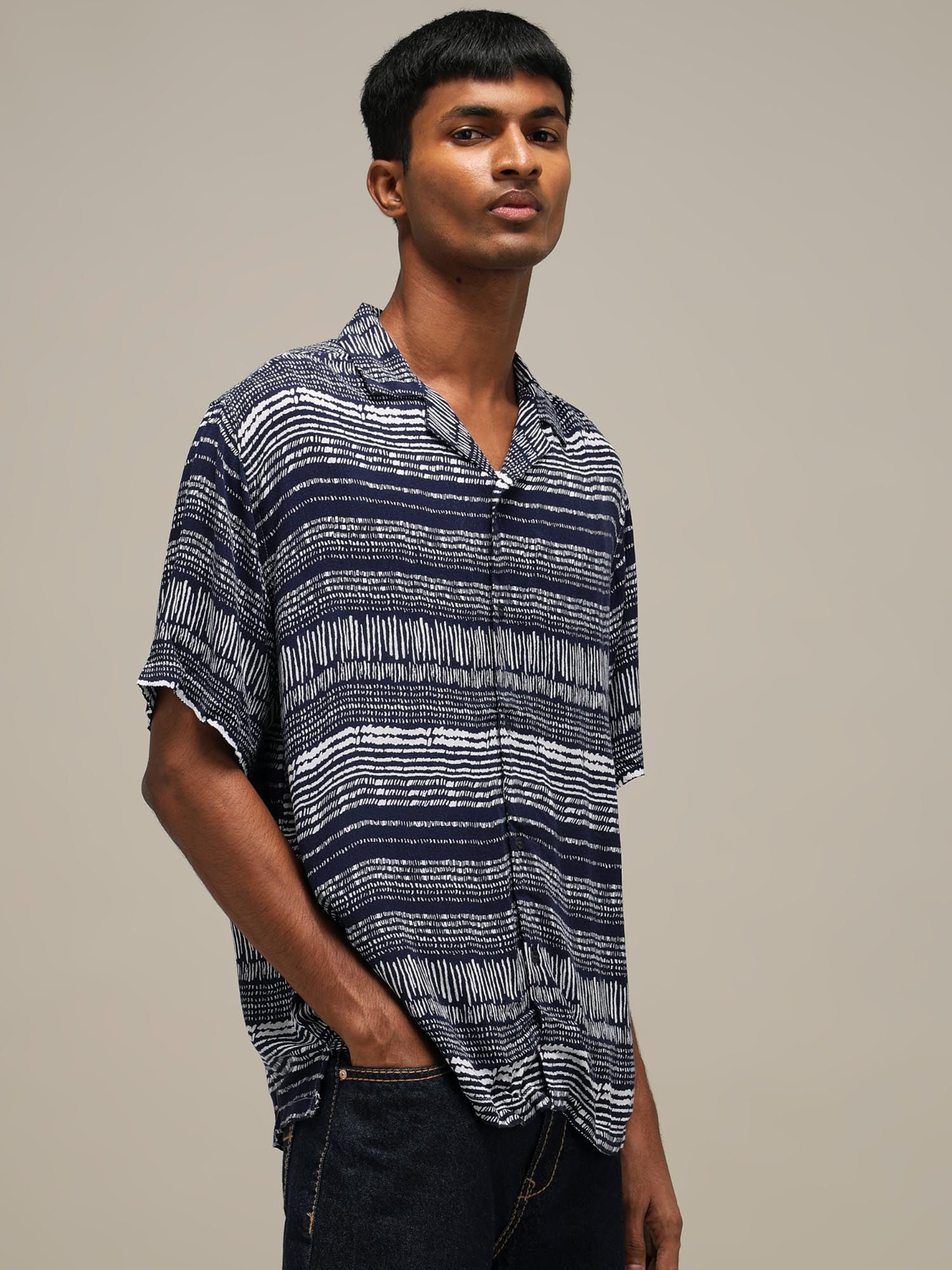Dark Navy Blue Printed Men Shirt