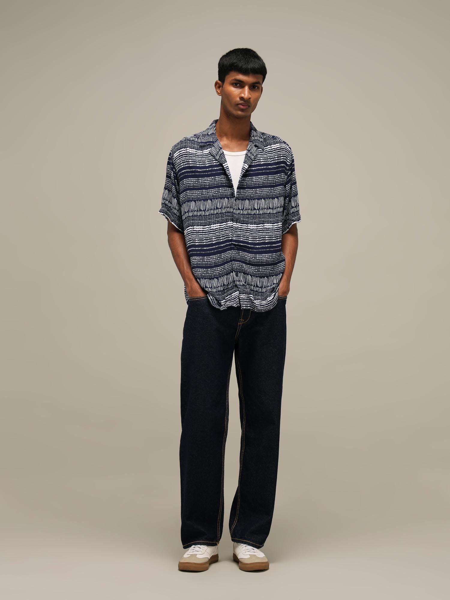 Dark Navy Blue Printed Men Shirt